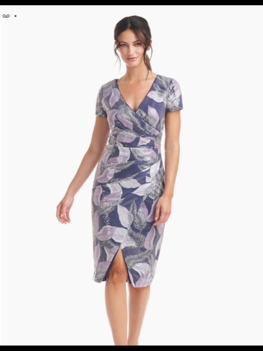 JS Collection Faux Wrap-Style Sheath Dress in Lavender Sequin NEW